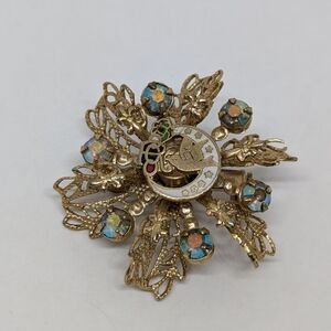 Daughters of Rebekah Rhinestone Brooch Gold Tone Metal Vintage 1960s Oddfellows
